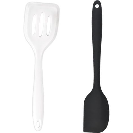 Ensemble de 2 mini-ustensiles de cuisine en silicone avec spatules - Blanc + Noir