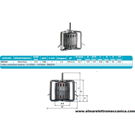 DD104 373 W 1380 GIRI Motore Elettrico Monofase Ventilatore Centrifugo Assiale