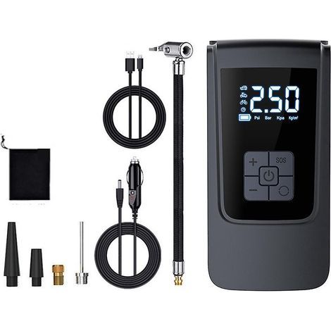 Portable Car Air Pump 150PSI Corded Air Compressor Handheld Electric Tire Inflator with LED Light Su-6000mAh-Grey (1/5)