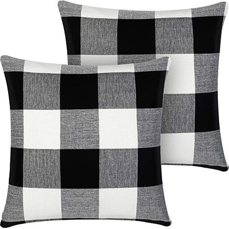 Lot de 2 taies d'oreiller à carreaux Buffalo, carrées et blanches, en polyester, pour la décoration intérieure, Pâques, canapé, voiture ou lit, 45 x 45 cm. (1/5)