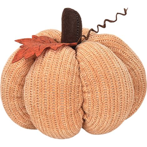 Citrouille décorative crochetée main Jaune gingembre pour décoration automne et Thanksgiving (1/5)