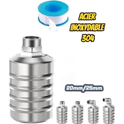 Vanne d'eau, vanne à flotteur de contrôle du niveau de liquide, entièrement automatique en acier inoxydable 304, contrôleur de niveau d'eau de vanne (25 mm, entrée d'eau latérale) (1/4)