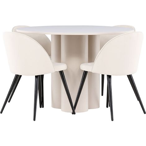Olivia ensemble pour salle à manger table Ø110cm et 4 chaises velours beige. (1/5)