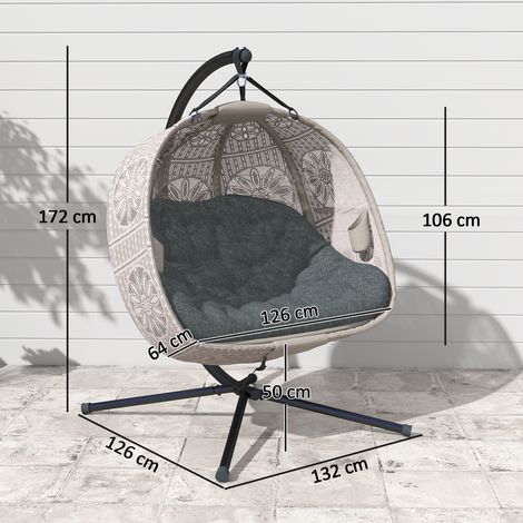 Fauteuil suspendu avec support, balancelle suspendue en forme d'œuf avec coussin amovible et lavable, hamac pour 2 personnes, fauteuil à bascule d'intérieur/extérieur, sable et noir (1/5)