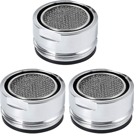 3-teiliges Wasserhahn-Belüfter-Set, Spültisch-Wasserhahnfilter, Edelstahl-Spülbeckensieb für Küche, Badezimmer, Wasserhahn-Ersatzteile – Silber (Außendurchmesser 24 mm)