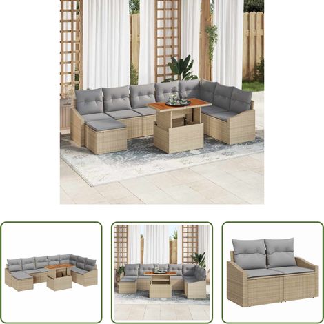 Poly rattan - Ensemble de salle à manger pour jardin 9 pcs Beige et gris (1/5)
