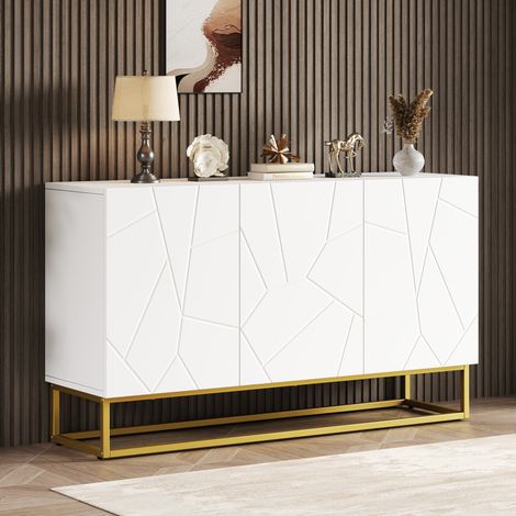 Credenza bianca lucida 130 cm, 3 ante, ripiani regolabili DESVIAE (1/5)