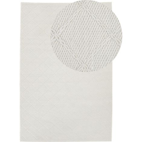 Tapis Rectangulaire Blanc en Laine et Coton pour Chambre ou Salon au Style Scandinave 160 x 230 cm Beliani (1/5)