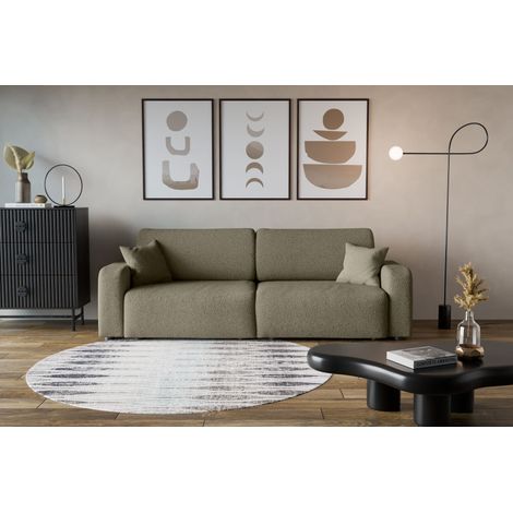Divano 3 posti PIANO con apertura rapida – funzione letto, tessuto bouclé grigio, divano-letto per soggiorno, comfort premium
