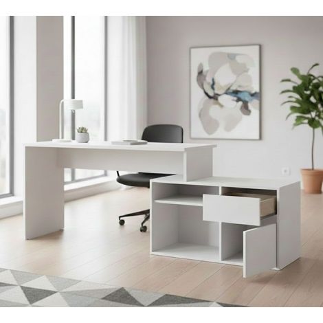 Scrivania - Angolare un Cassetto, Bianco, -, 139x92x75h cm Abrictosaurus