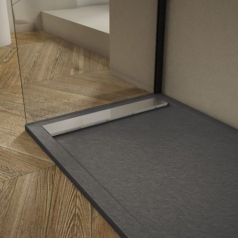 Plato de ducha pizarra RIBERA antracita  90x200cm rejilla acero inox.