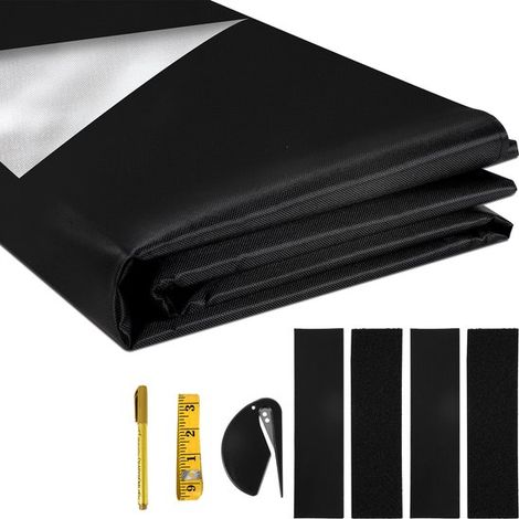 Tela opaca con velcro，Negra，145 x 300 cm，Cortina opaca para ventanas，Contra la luz solar，Tela de sombra para ventana，Toldo para tragaluz (1/5)