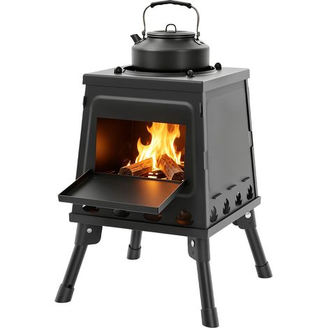 Poêle à tente, portable, à bois, camping, extérieur, camping, pour 3 à 5 personnes, noir (1/5)