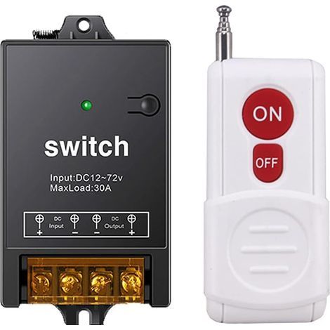 Wireless Remote Control Switch,DC 12V/24V/48V/72V/ RF Remote Control Light Switches for Pump Security Systems Door Curtain Gate Barriers etc with 1600ft Long Range (12V-72V, Black) (1/5)