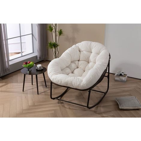 Fauteuil de Jardin structure en rotin coussin rembourré fauteuil à bascule fonction relax coloris blanc (1/5)