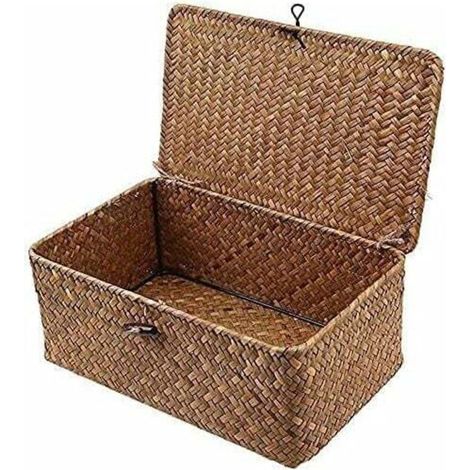 YMYNY Panier de rangement en jonc de mer avec couvercle, petit panier en osier, boîte de rangement en rotin naturel, panier à linge, osier