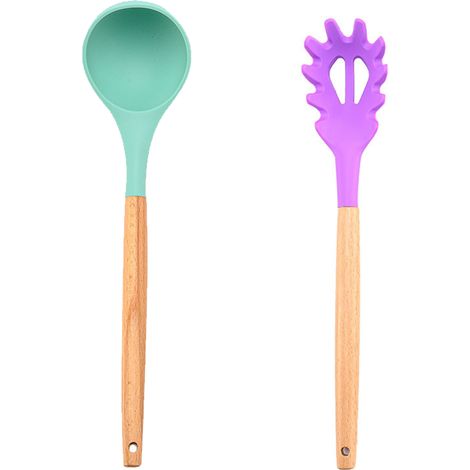 Ustensiles De Cuisine En Silicone Et Bois - Résistants À La Chaleur Pour Poêles Antiadhésives - Ensemble De 2 Pièces (1/5)