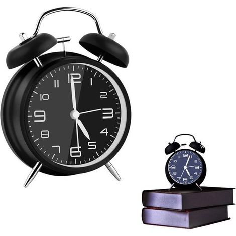 Réveil - Grand cadran de 10 cm - Alarme puissante - Idéal pour le travail ou l'école - Noir (1/5)