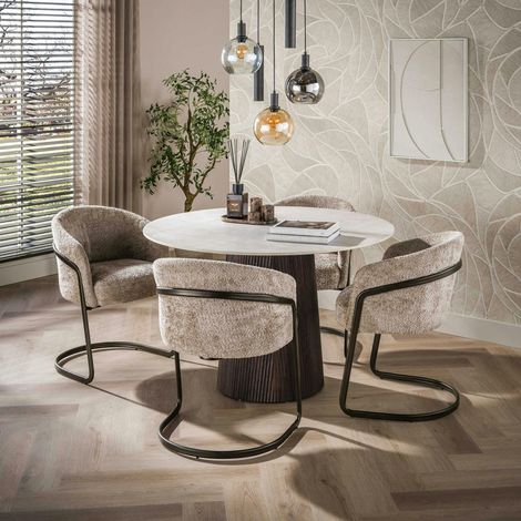 Table à manger ronde vintage en céramique marbrée Ø120 cm MAHAL (1/5)