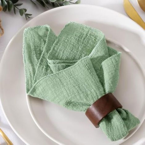 Lot de 10 serviettes en tissu, linge de table d'été en coton-lin, serviettes bohèmes, pour mariage, fête, enterrement de vie de jeune fille, anniversaire, vert sauge, 42 x 42 cm (1/4)