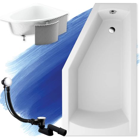 Baignoire Bain d'angle 160x90 Droite avec des panneaux en polystyrène, Siphon de bain et pieds (support) - Set 4en1 - Fabriqué en UE - BADLAND SELENA