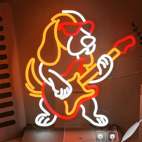 Néons guitare, néon chien guitare LED musicales animaux à intensité variable, idéales pour les chambres, les salons, les magasins et les fêtes. (1/5)