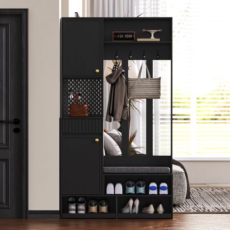 Mueble almacenamiento para recibidor con banco negro OKMYHOME (1/5)