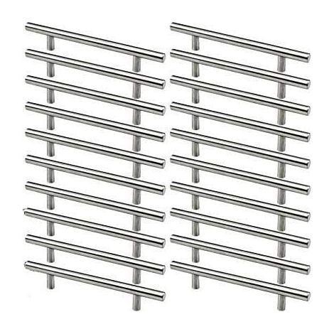 Freosen – Poignée de meuble inoxydable 20pcs – Entraxe 128mm – Acier brossé – Poignée en T pour porte d'armoire