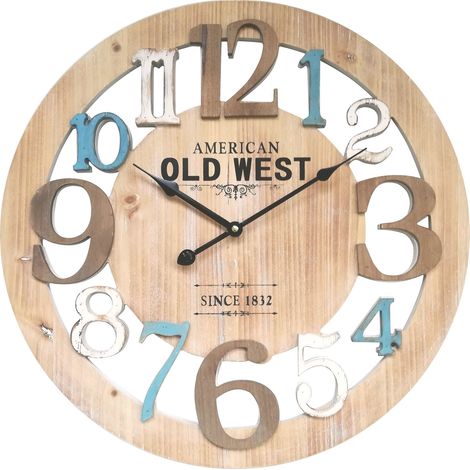 Rebecca Mobili Reloj de Pared Madera Azul Blanco Rustico Redondo 50x50x4,5 (1/5)