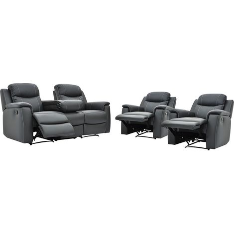 Divano 3 posti e 2 poltrone relax in cuoio Grigio - EVASION