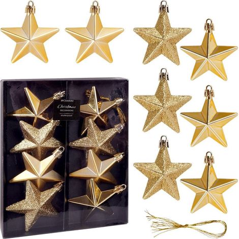 Set de 8 boules de Noël étoiles dorées - 6.5x8cm (1/5)