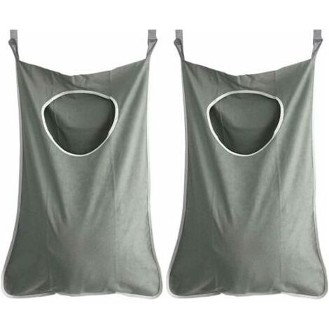 2 pc panier à linge suspendu porte sac à linge collecteur de linge sac organisateur pour chambre salle de bain (gris foncé),de dyk. (1/4)