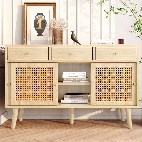 MEUBLIV Aparador 120x40x78 cm roble - 3 cajones, 3 puertas correderas y rejilla (1/5)