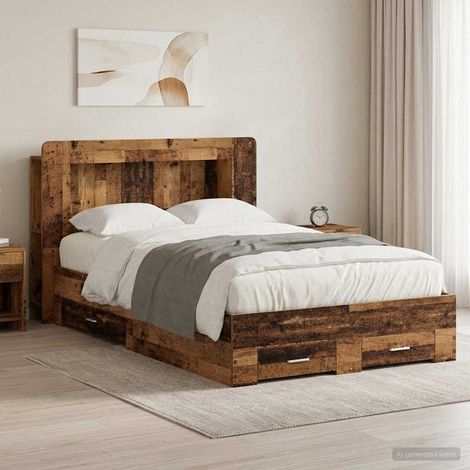 vidaXL Cadre de lit avec rangement Bois ancien 120 x 190 cm (1/5)