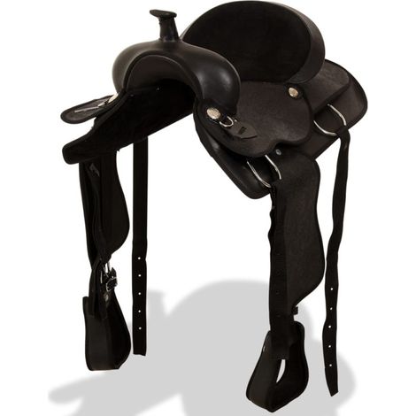 Selle, bridon et col de poitrine Cuir véritable 16 po Noir vidaXL
