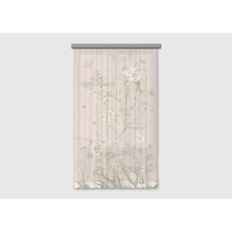 Voilage fleurs blanches sur fond rose - 1 pièce - L 140 cm x H 245 cm (1/4)
