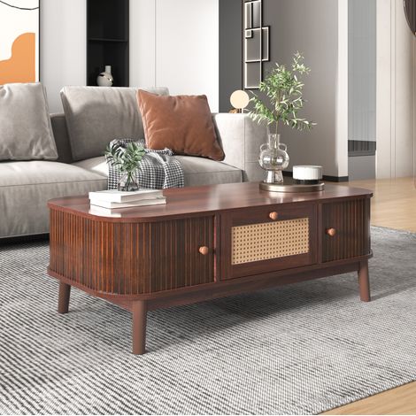 tavolo soggiorno 110x55 cm contenitore rattan naturale OKMYHOME (1/5)