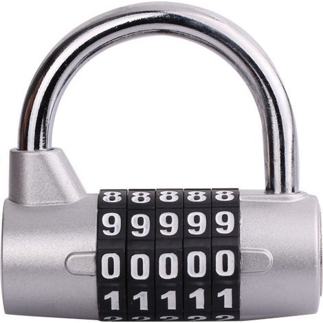 Cadenas Code à 5 Chiffres (Lot de 1) - 6,5 x 2,5 cm - Intérieur/Extérieur Réinitialisable et Imperméable(argent) (1/5)