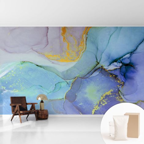 Tapete Vliestapete mit Kleber modern Wohnzimmer - Wanddeko Schlafzimmer - Tapete mit Motiv Aquarellförmige Formen 416x254 cm (1/5)