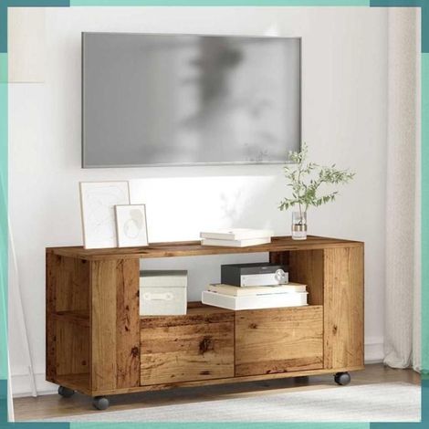 Meuble TV - 855990 - Vieux bois - Avec roulettes - Bois d'ingénierie (1/5)