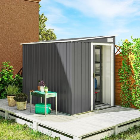 Gartenhaus 154x206,5x181 cm aus Stahl, dunkelgrau, Schiebetür, für Werkzeuge – MEUBLIV (1/5)