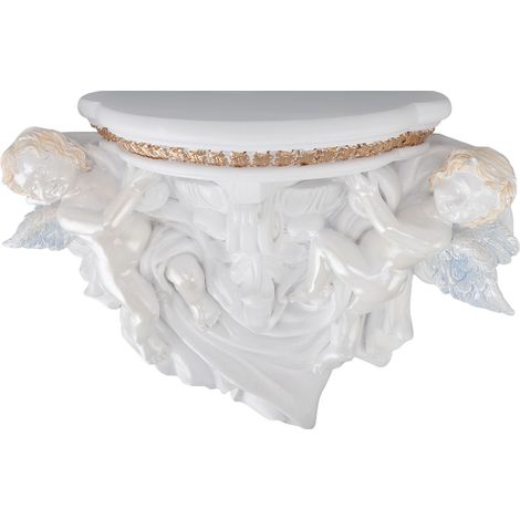 Étagère murale en résine représentant un ange, de style européen raffiné et élégant, idéale pour la chambre, le salon ou la cuisine, en blanc pur et or. (1/5)