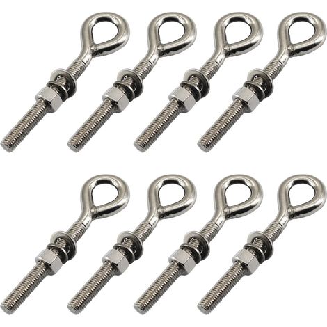 Lot de 8 boulons à œillet M8 en acier inoxydable avec écrou et rondelles à tige longue filetée (1/5)