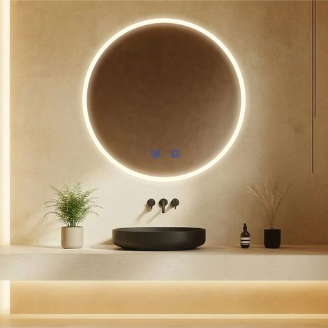 MAERTS-E 500mm Round LED Bathroom Mirror with Demister Touch