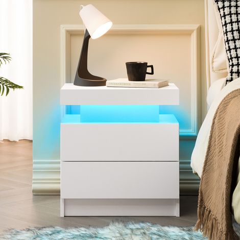 Comodino LED bianco, 2 cassetti, illuminazione multicolore regolabile, HAVRYA (1/5)