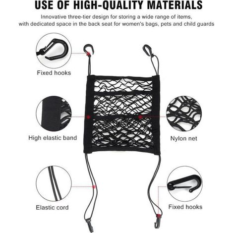 Filet De Rangement Voiture - Nylon Noir - 25 Cm X 30 Cm - Pour Siege Avant - 4 Unites (1/5)