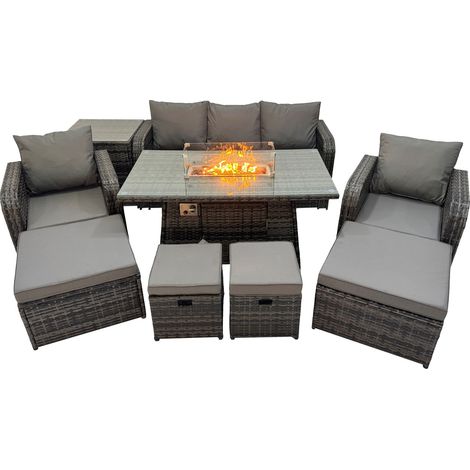 Fimous Garden Outdoor Rattan Furniture Set Rattan Reclining Chair 3 Seater Sofa with 4 Stools Side Table Dark Grey Mixed (1/5)