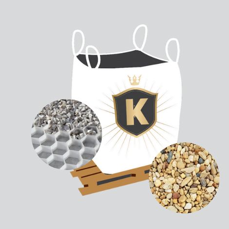 Kit Galets jaune + dalles stabilisatrices = 1 Big Bag galet Bellegarde 10/16 1,5T [environ 20m2 sur 5cm d'épaisseur]  + 20m2 dalles stabilisatrices blanches (1/3)