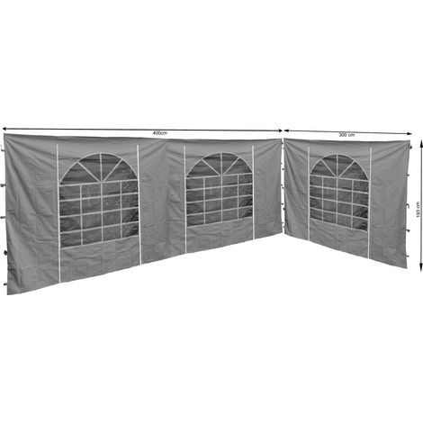 2 Seitenteile mit PVC Fenster 300x193cm / 400x193cm für Pavillon Sahara 3x4m Seitenwand GRAU