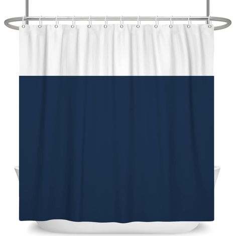 Rideau de Douche Minimaliste 140x180cm Marron Blanc Bicolore Tissu Polyester, Classique Traditionnel, Couleur Unie pour Salle de Bain avec Crochets (1/5)